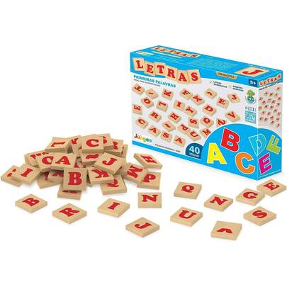 Brinquedo Escolar Pedagógico para Alfabetização Letras 40 Peças Madeira (1 Alfabeto acentos) Junges