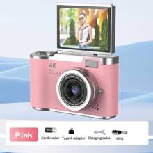 Caméra vidéo compacte de poche numérique avec mise au point automatique 48MP 4K, détection de visage, écran rotatif 2,4 pouces, zoom 16x et batterie rechargeable