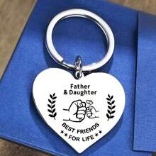1 pièce Porte-clés pendentif en forme de cœur en acier inoxydable "Père et Fille meilleurs amis pour la vie" comme cadeau de Fête des Pères, sac à dos pour l'école