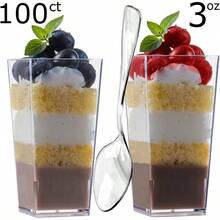 Local Shipping-Zappy 60 Pack 3 Oz Square Mini Dessert Cups With Lids And Spoons Dessert Shooter Cups With Spoons Appetizer Cups Parfait Glasses Dessert Shot Glasses For Party Clear Tumbler Cups - 100 個 3 盎司方形杯和 100 個勺子 - 查看 3