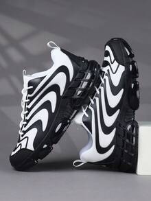 男士低帮运动鞋，休闲跑鞋，慢跑鞋，步行鞋，时尚渐变红色鞋履，网球鞋，街头服饰 - 黑與白 - 查看 4