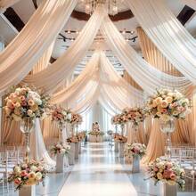 2 件婚礼拱门垂坠面料，75X600CM/2.5X20FT 香槟色透明雪纺拱门垂坠，婚礼派对新娘送礼会装饰房间装饰用品，户外超长装饰垂坠，适用于派对仪式天花板窗帘背景，适用于透明网状窗帘、纱布桌旗、桌布、楼梯围栏装饰、椅背装饰 - 香檳色 - 查看 6