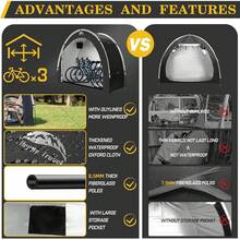 Portable Waterproof Bike Storage Shed Tent 2-4 Bicycles Durable Outdoor Shelter - 黑色 - 查看 7