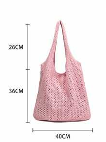 Distinctive Mori Style Knitted Tote Bag - Casual Lightweight Shoulder Handbag With Foldable Design, Boho Crochet Tote Bag - Fashionable Summer Beach Shoulder Bag With Beige/Ivory Hollow Weave Design, Suitable For Women, Art, Shopping Bag, Cute Y2K Crochet Bag For Casual Outings And Relaxation, Beach Bag With Lovely Love Pattern Knitted Shoulder Bag, Suitable For School, Travel, Shopping
