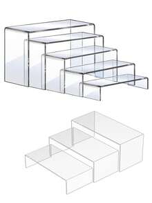 1Set 3/5 Pcs Acrylic Display Stands, Stackable Clear Acrylic Shelves- Display Shelf Riser For Collectibles, Figurine, Gemstone, Curio,Cupcake, Toys. Organize, Decor - Clear - View 11