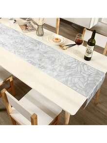 1 Stück Tischläufer-Tischdecke mit europäischer Prägung – elegante Luxus-Couchtischmatte, europäische Spitzentischdecke, PVC-Tischdecke, wasserdicht, weiche, mattierte Gummiplatte, Farbe passend für europäische Couchtische, Esstische, rutschfest und hitzebeständig, sehr gut geeignet für Hochzeiten, Brautgeschenkpartys und Geburtstage, Valentinstag, Silvesterparty, Festivals, tägliche Heimdekoration, Hotel-Restaurantbedarf - Silber - Übersicht 1