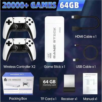 Novo joystick para videogame M15 Pro 4K 64 GB 2025 com 2 controles sem fio