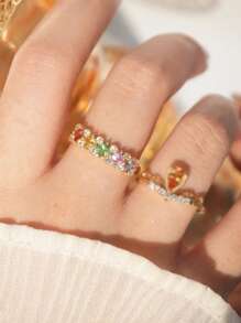 1 pièce Bague réglable minimaliste en argent S925 de couleur arc-en-ciel élégante, bijoux mode pour une utilisation quotidienne et les fêtes pour femmes, cadeau de la Saint-Valentin