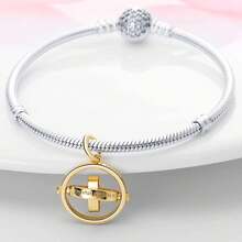 925 Sterling Silver Circle Charm, Fashionable Beads Suitable For DIY Bracelet - Gold - View 2