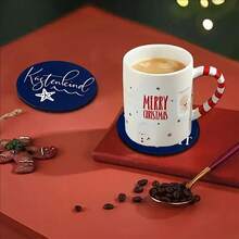 1/6圆形字母图案木质杯垫，艺术桌面摆件，适用于家居装饰、办公室、厨房、餐厅、咖啡厅桌面保护，是艺术爱好者的最爱礼物