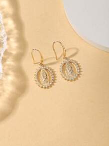 1 Paar Vintage Jungfrau Maria Anhänger Ohrringe, ovaler religiöser Schmuck, geeignet für Feste, Hochzeiten