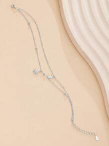 1 Peça Pulseira de Prata 925 com Estrela e Lua de Strass, Joias Minimalistas Românticas de Estrela e Lua, Acessórios de Design de Nicho, Adequados para Ir ao Trabalho, Encontros, Festas, Aniversário, Presente do Dia dos Namorados