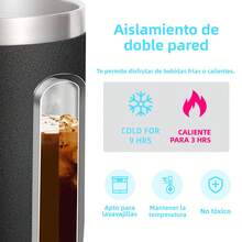 Termo para Café de Doble de Acero Inoxidable 400ml, Termo Taza Térmica para Café con Tapa Hermética y Pajita Telescópica, Taza Termica Frio y Caliente Portátil Vaso Viaje para Café, Té y Agua(Negro) - Negro - Ver 5