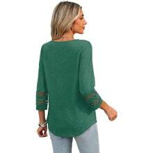 XIEERDUO 3/4 Length Sleeve Womens Tops Dressy Casual Blouses For Women 2025  V Neck T Shirts Summer Clothes - 綠色 - 查看 5