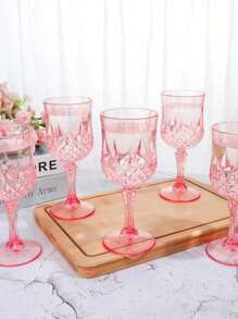 Wine Glasses Set Of 6 Vintage Embossed Reusable Wine Glasses, Heavy-Duty Champagne Cups, Juice Glasses Suitable For Parties & Weddings,Dishwasher (Plastic)