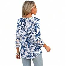 XIEERDUO 3/4 Length Sleeve Womens Tops Dressy Casual Blouses For Women 2025  V Neck T Shirts Summer Clothes - Z 白色印花 - 查看 5