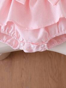 Romper Tanpa Lengan Motif Kotak-kotak Lucu untuk Bayi Perempuan dengan Dekorasi Pita 3D dan Desain Kancing, Warna Pink, Cocok untuk Hari Valentine, Ulang Tahun, Pakaian Sehari-hari, Musim Semi/Panas - MultiWarna - View 6