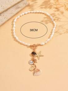 1pc Bohemian Island Style Natural Seashell Beaded Necklace With OT Clasp, Matching Natural Seashell & Starfish, Jewelry For Women, Suitable For Daily Wear, Date, Dinner, Beach Vacation