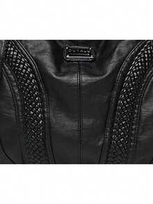 奢华高品质软皮手提包设计师复古斜挎包女士大容量单肩邮差包 - 黑色 - 查看 9