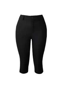 Apperloth A Apperloth 女士轻盈七分裤，优雅黑色短裙裤，弹力开衩裤脚，修身打底裤，七分裤，紧身裤，纽扣拉链设计，适合夏秋季休闲、外出和约会穿着 - 黑色 - 查看 4