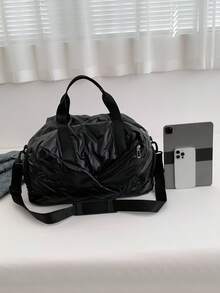 Dedoo 1个纯色涤纶帆布手提袋，拉链封口（拉链位置随机），大容量旅行健身包，时尚简约，适合上学、旅行、健身、露营、邮轮、徒步等各种场合。夏季返校必备单品。 - 黑色 - 查看 9