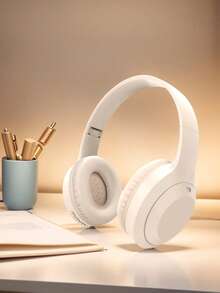 新款無線耳罩式耳機，可伸縮頭帶，全耳罩式設計，高清通話，摺疊耳罩，高保真音效，額外低音，長電池續航力，商務/通用兼容，實惠禮品 - 米色 - 查看 9