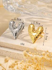 Set de 2 anillos abiertos con forma de corazón de acero inoxidable de color dorado y plateado, de estilo minimalista y fashion, adecuados para uso diario o como regalo para mujeres