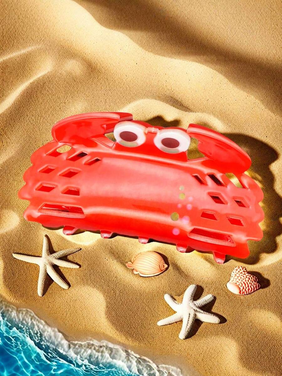 1pc动物海洋元素可爱萌系派对街头亚克力发夹抓夹发爪通勤百搭春夏秋冬9cm大号螃蟹抓夹可爱海洋系列发夹热带风情发夹时尚发饰花爪夹优雅发夹