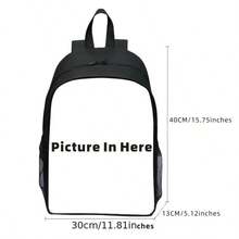 1pc Customized Large Capacity Backpack - Use Your Photo/Text Design - 16 Inch - Adjustable Shoulder Straps, High Capacity, Lightweight, Zipper Closure, Unisex - Suitable For Daily Commute, School, Travel, Work, Mother's Day, Halloween, Easter, Christmas, Father's Day, Wedding, Valentine's Day - Multicolor - View 4