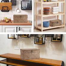 Hipiwe Wicker Shelf Baskets Bin With Lid, Handwoven Seagrass Basket Storage Bins Rectangular Household Basket Boxes For Shelf Wardrobe Home Organizer, Caramel X-Small - M - View 6
