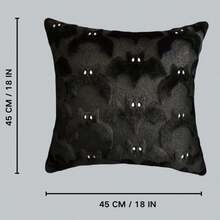1pc 3D Plush Bat Throw Pillow Cover, Gothic Dark Halloween Witch Theme Decorative Cushion Case, 18" X 18", For Living Room Sofa Bedroom Halloween Decor, Pillow Insert Not Included - Black - View 3