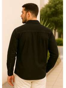 Men's Denim Jacket Long Sleeve Button Down Autumn Spring/Fall Regular Fit Pocket - 黑色 - 查看 5