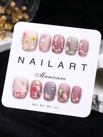 Purely Handmade Nail Art, 10-Piece Set, Pink, Short Trapezoid, Beauty, Fragrance Style, French Tip Nails, Press On Nails, New Years Nails, Valentines Nail, Uv Light Nails, Summer Nails, Matte Manicure, Wearable Nail Art, Elegant And Generous Design Nail Supplies Nails