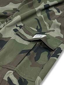 1pc Men'S Summer Camo Cargo Shorts With Multiple Pockets, Drawstring Waist, And Letter Patch - Casual Five-Point Outdoor Shorts For Hiking, Fishing, And Casual Attire, Hiking Apparel | Letter Patch Shorts | Non-Stretch Fabri - 迷彩卡其色 - 查看 3