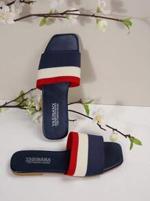 Sandals Women In Red, White, Dark Blue Stripes, Ribbed Summer Shoes, Flat Flat Flip-Flops, And Slippers Women Are Suitable For Daily Casual Outings, Vacations, Independence Anniversaries And Other Occasions