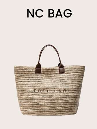 Tote New Large Capacity Woven Hand-Held Tote Bag, School Bag, Large Capacity, Portable, Suitable For Teen Girls, Female College Students, White-Collar Workers, Very Suitable For Work, Back To School, Middle School, High School, College, Vacation, Beach