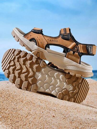 CAMEL CROWN Dép xăng đan thời trang nam, thoải mái và nhẹ, quai dán, dép thể thao giả da, cần thiết cho mùa xuân và mùa hè.