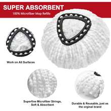 3-Pack Mop Head For O-Ceda EasyWrin Spin Mop Refill 1-Tank System Only Easy Cleaning Microfiber Replacement - 白色 - 查看 5