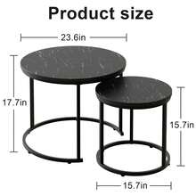 Nesting Coffee Table Side Set Of 2 End Tables For Living Room Bedroom Balcony,Black Faux Marble Wooden Table 23.6IN Accent Large Coffee Table With Steel Frame - Black - View 3