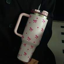 1 件 40 盎司不锈钢隔热旅行杯，带手柄和吸管 - 咖啡杯、汽车杯、心形和蝴蝶结设计防漏杯，适用于热饮/冷饮，柔和的色彩，非常适合健身房、办公室、旅行，是送给女性和青少年的礼物，咖啡旅行杯，有趣的设计 - 彩色 - 查看 8
