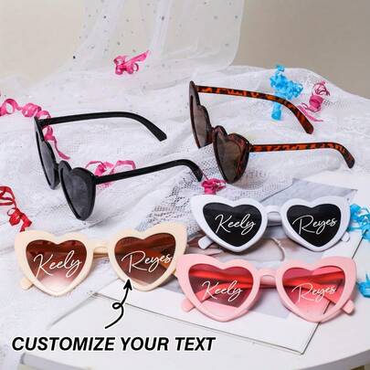 1 Pc Customized Heart Shaped Glasses - Personalized Wedding Favor For Bride And Bridesmaids, Fun & Fashion PC Frame And Lens, Available In Red, White, And Pink, Bridal Wedding Accessory