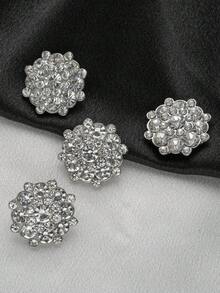 3pcs/Set Double-Layered Rhinestone Flower Shaped Metal Buttons, DIY Clothing & Accessories Decorative Sewing Buttons For Cardigan, Coat, Jacket, Suit, Hat, Gift Box, Bouquets - White - View 27