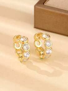 1 Pair Fashionable Copper Hollow Geometric Hoop Earrings, Vintage Elegant Gift For Women, Birthday/Date