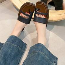 Zapatillas con los dedos de los pies la versión francesa retro Coreana de los zapatos romanos para el ocio y las vacaciones - Negro - Ver 4