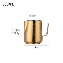 Jarra de espuma de leche para café latte de 350/550ML, jarra de espuma de leche, jarra de acero inoxidable, jarra de barista de espresso, olla de leche con escala 6ZQO - 550 ml de oro - Ver 3
