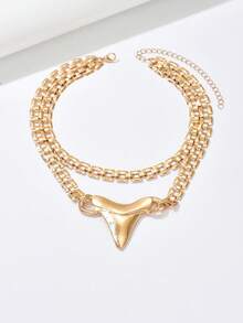1pc Fashion Multilayers Chain Heart-Shape Pendant Necklace, & Versatile - Yellow Gold - View 2