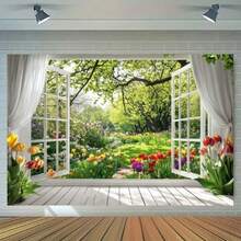 Phông nền vườn, thích hợp làm biểu ngữ hoa cửa sổ màu trắng cho đám cưới, sinh nhật và lễ kỷ niệm. Trang trí tiệc nhiều mục đích không cần dùng điện. - Nhiều màu - Xem 4