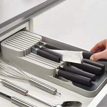 39*13CM Compact Cutlery Storage Utensil, Knife Drawer Organizer, Plastic Tray Utensil Rack Kitchen Storage, Kitchen Organisation(The Knife Is Not Include) - Grey - View 1