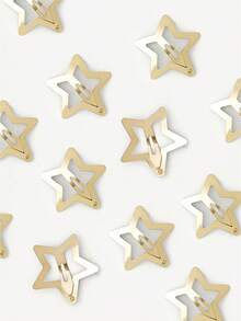 20pcs Star Shaped Hair Clips, 2000s Y2K Snap Barrettes Non-Slip Star Hair Clips, Gold Metal Hair Accessories Suitable For Girls And Women Street Style, Head Accessories, Hairpin - Gold - View 4