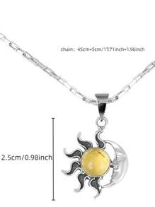 1pc Elegant Minimalist Faux Gemstone Sun & Moon Pendant Necklace, Suitable For Men And Women, Lovely Festival Gift